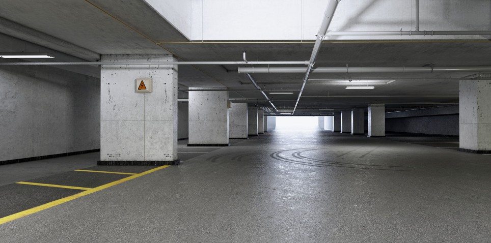 garage Een parkeergarage met een gladde vloer.